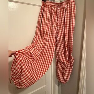 Cider Red and White Checkered Wide Leg Pants